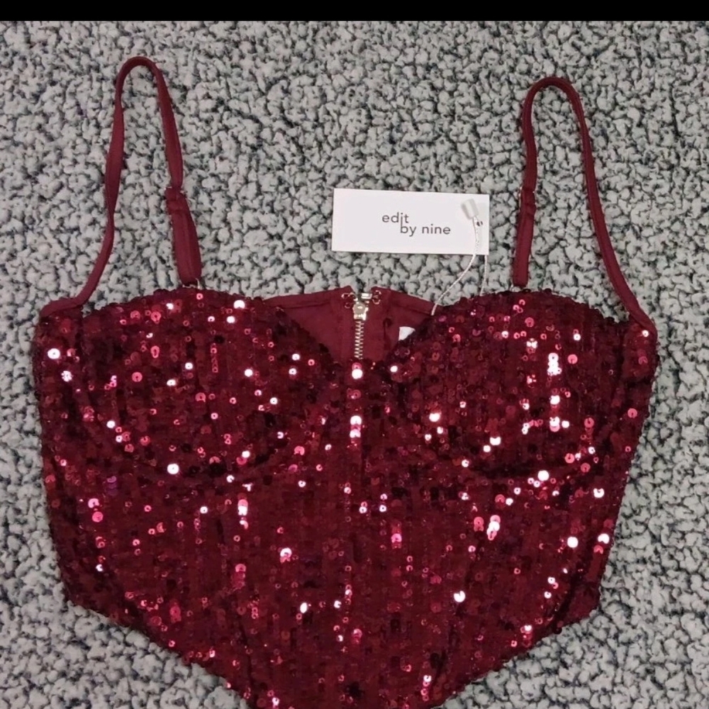 Edit by Nine Red Sequin Bustier Top